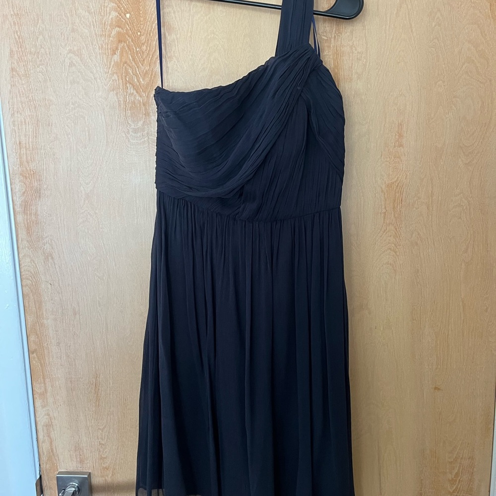 J. Crew Navy One-Shoulder Chiffon Dress